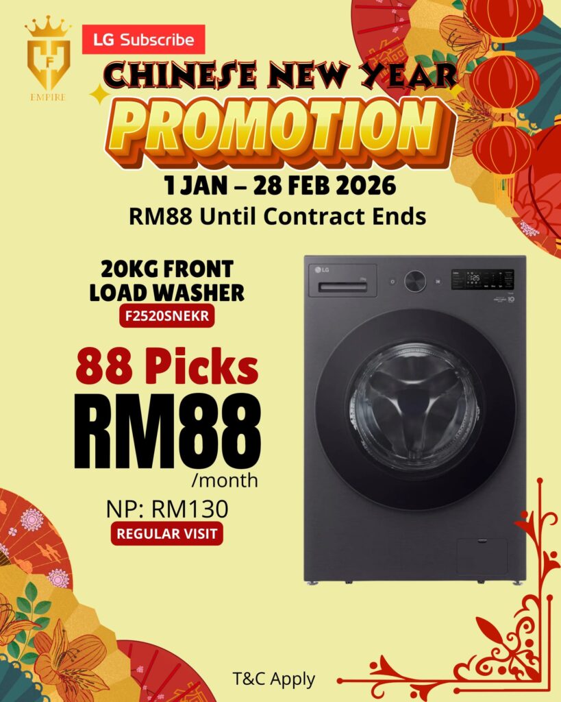Alt text (wajib ada keyword): Promosi LG Subscribe CNY – 20kg Front Load Washer F2520SNEKR RM88 sebulan