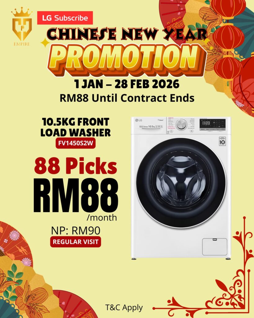 Promosi LG Subscribe CNY – 10.5kg Front Load Washer FV1450S2W RM88 sebulan
